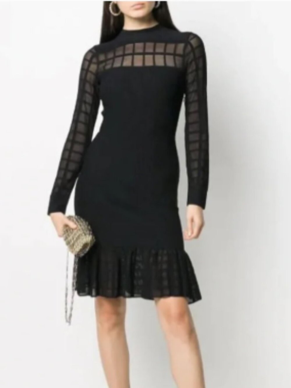 Alexander McQueen Black Ottoman Ribbed Knit Sheer Long Sleeve Fitted Dress L